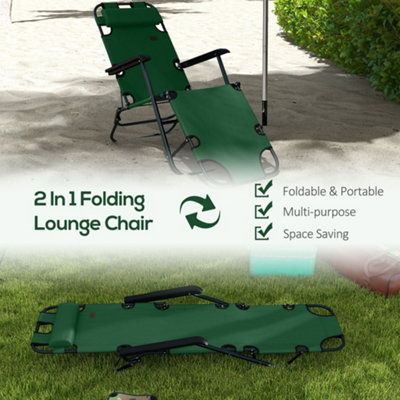 Outsunny 2 in 1 Outdoor Folding Sun Lounger with Adjustable Back and Pillow Green - 4
