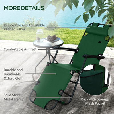 Outsunny 2 in 1 Outdoor Folding Sun Lounger with Adjustable Back and Pillow Green - 6