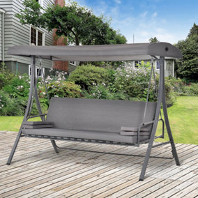 Outsunny 2-in-1 Patio 3 Seater Swing Chair Hammock with Cushion Adjustable Canopy