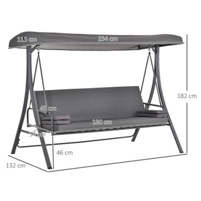 Outsunny 2-in-1 Patio 3 Seater Swing Chair Hammock with Cushion Adjustable Canopy - 3