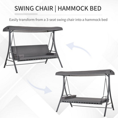 Outsunny 2-in-1 Patio 3 Seater Swing Chair Hammock with Cushion Adjustable Canopy - 4