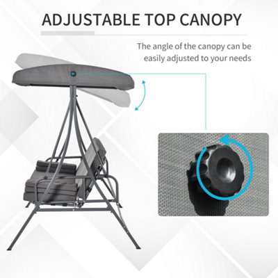 Outsunny 2-in-1 Patio 3 Seater Swing Chair Hammock with Cushion Adjustable Canopy - 5
