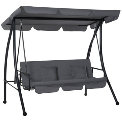 Outsunny 2 in 1 Patio Swing Chair 3 Seater Hammock Cushion Bed Tilt Canopy Grey