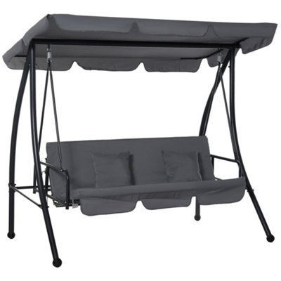 Outsunny 2-in-1 Patio Swing Chair 3 Seater Hammock Cushion Bed Tilt Canopy Grey