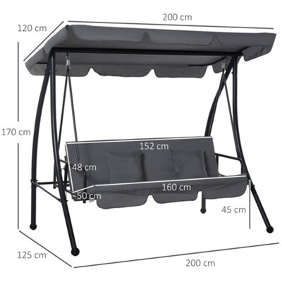 Outsunny 2 in 1 Patio Swing Chair 3 Seater Hammock Cushion Bed Tilt Canopy Grey