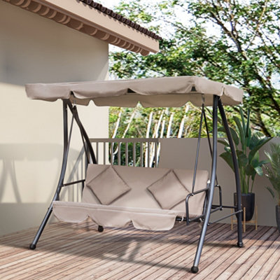 Outsunny 2 in 1 Swing Chair 3 Seater Hammock Cushion Bed Tilt Canopy
