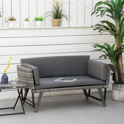 Outsunny 2 in 1Rattan Folding Chaise Lounger w Cushion for Garden Mixed Grey DIY at B Q