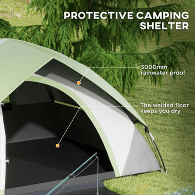 Outsunny 2 Man Camping Tent w Sewn in Groundsheet 3000mm Waterproof Green