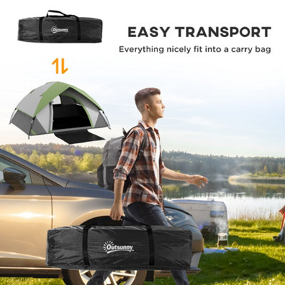 Outsunny 3 Man Camping Tent with 2 Bedrooms, 3000mm Waterproof