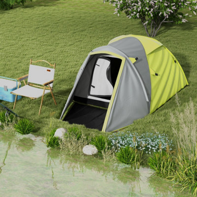 Outsunny 2 Man Camping Tent with Living Area, 2000mm Waterproof, Yellow