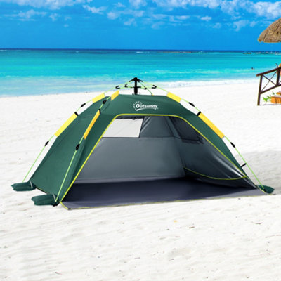 Outsunny 2 Man Pop up Beach Tent Sun Shade Shelter Hut w Windows Door Green