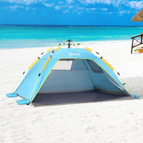 Outsunny 2 Man Pop-up Beach Tent Sun Shade Shelter Hut withWindows Door Light Blue
