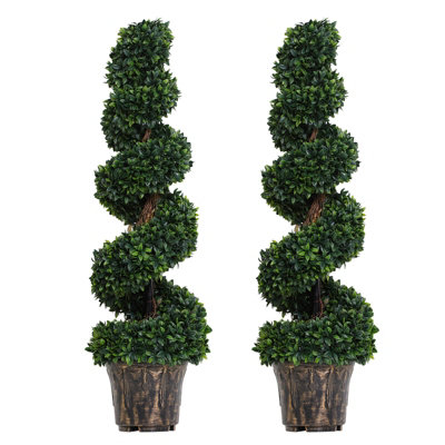 Outsunny 2 Pack Artificial Boxwood Spiral Tree Decorative Plant w/ Nursery Pot