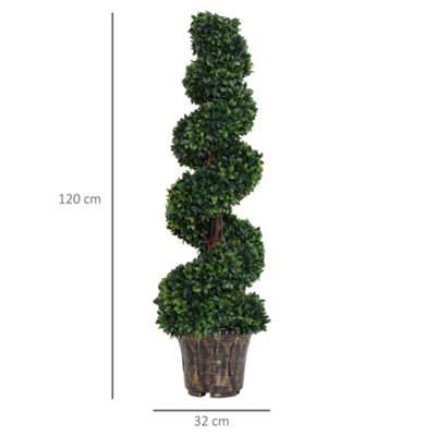 Outsunny 2 Pack Artificial Boxwood Spiral Tree Decorative Plant w/ Nursery Pot - 3