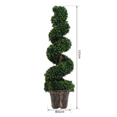 Outsunny 2 Pack Artificial Boxwood Spiral Tree Decorative Plant w/ Nursery Pot