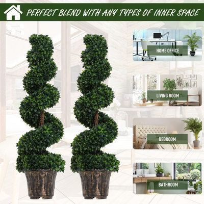 Outsunny 2 Pack Artificial Boxwood Spiral Tree Decorative Plant w/ Nursery Pot - 4