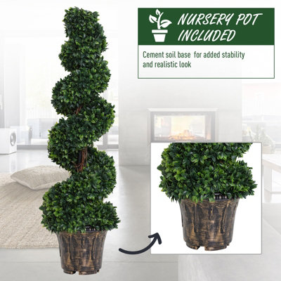 Outsunny 2 Pack Artificial Boxwood Spiral Tree Decorative Plant w/ Nursery Pot - 5