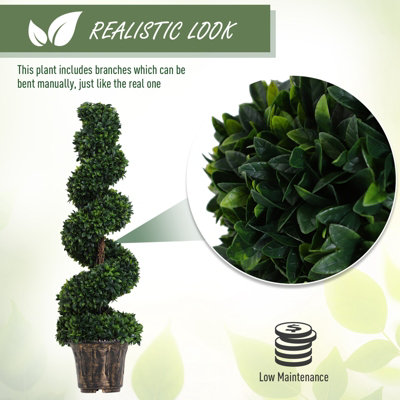 Outsunny 2 Pack Artificial Boxwood Spiral Tree Decorative Plant w/ Nursery Pot - 6