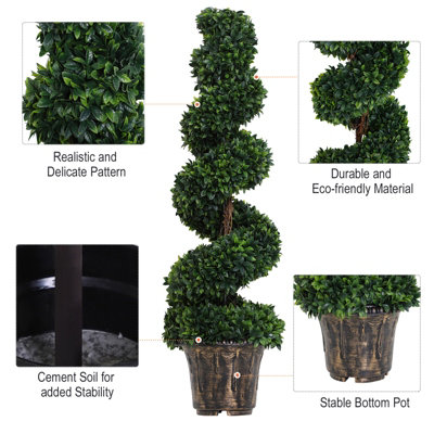Outsunny 2 Pack Artificial Boxwood Spiral Tree Decorative Plant w/ Nursery Pot - 7