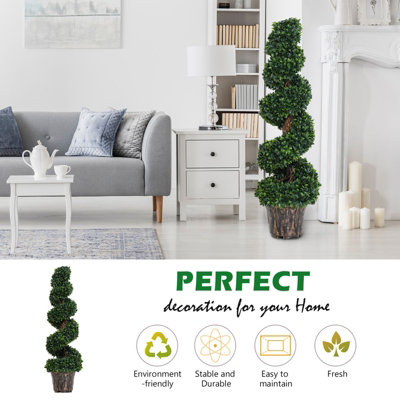 Outsunny 2 Pack Artificial Boxwood Spiral Tree Decorative Plant w/ Nursery Pot - 8