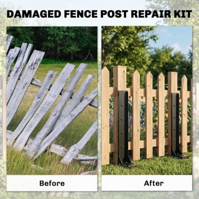 Outsunny 2 Pack Fence Post Repair Kit, Metal Fence Post Support with Drill