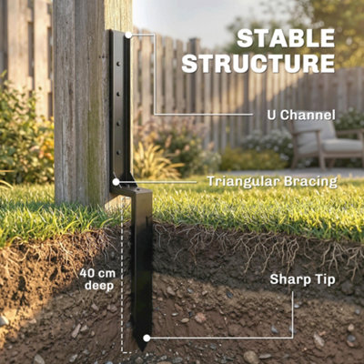 Outsunny 2 Pack Fence Post Repair Kit, Metal Fence Post Support with Drill