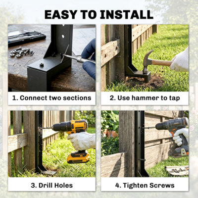 Outsunny 2 Pack Fence Post Repair Kit, Metal Fence Post Support with Drill