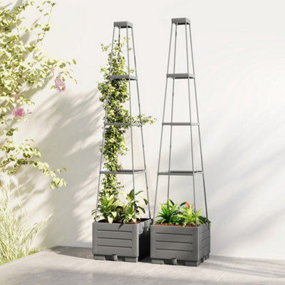 Outsunny 2 Pack Raised Garden Bed with Trellis and Removable Drainage Tray