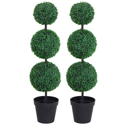 Outsunny 2 PCS Artificial Boxwood Three Balls Tree Decorative  Plant Leaves