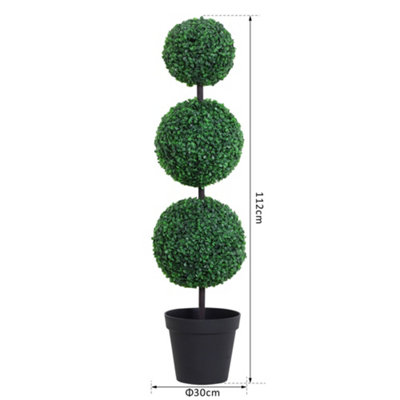 Outsunny 2 PCS Artificial Boxwood Three Balls Tree Decorative  Plant Leaves - 3