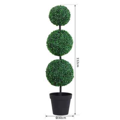 Outsunny 2 PCS Artificial Boxwood Three Balls Tree Decorative  Plant Leaves