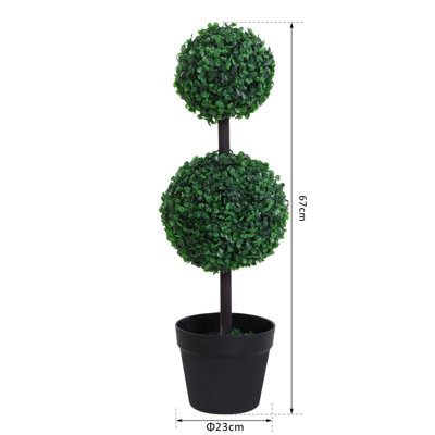 Outsunny 2 PCS Artificial Double Ball Tree w/ Pot Home Decoration Imitation 15cm - 3