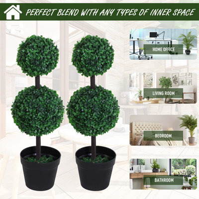 Outsunny 2 PCS Artificial Double Ball Tree w/ Pot Home Decoration Imitation 15cm - 4