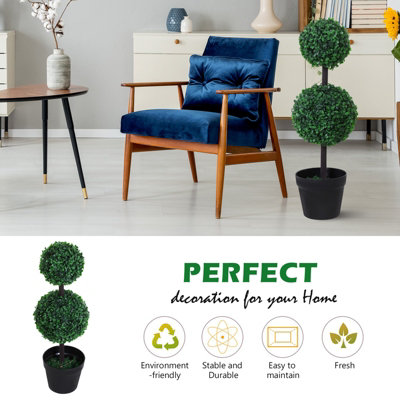 Outsunny 2 PCS Artificial Double Ball Tree w/ Pot Home Decoration Imitation 15cm - 5