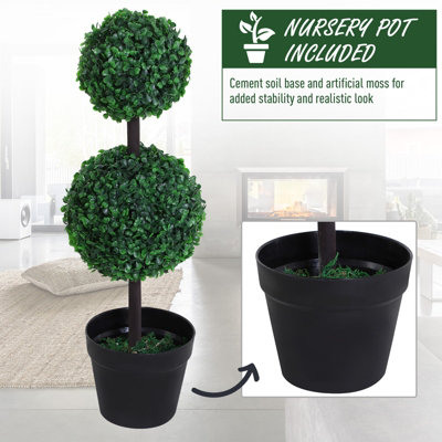 Outsunny 2 PCS Artificial Double Ball Tree w/ Pot Home Decoration Imitation 15cm - 6