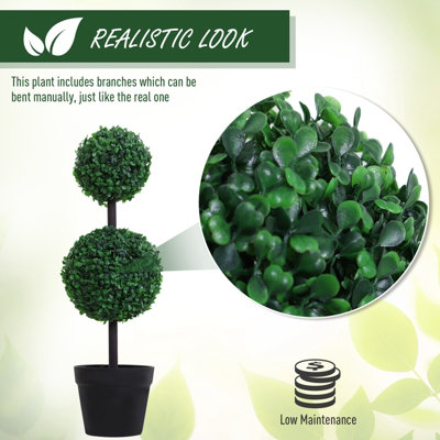 Outsunny 2 PCS Artificial Double Ball Tree w/ Pot Home Decoration Imitation 15cm - 7