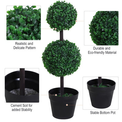 Outsunny 2 PCS Artificial Double Ball Tree w/ Pot Home Decoration Imitation 15cm - 8