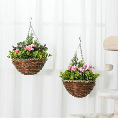 Outsunny 2 PCs Artificial Lisianthus Flower Hanging Planter Basket Home Garden