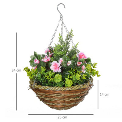 Outsunny 2 PCs Artificial Lisianthus Flower Hanging Planter Basket Home Garden - 3