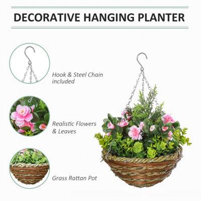 Outsunny 2 PCs Artificial Lisianthus Flower Hanging Planter Basket Home Garden - 4