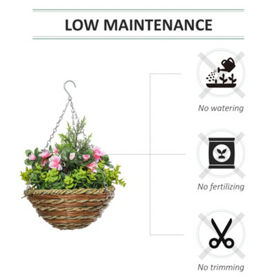 Outsunny 2 PCs Artificial Lisianthus Flower Hanging Planter Basket Home Garden - 6