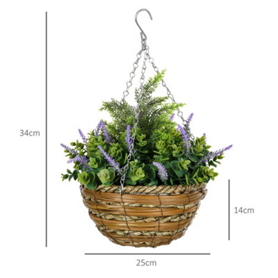 Outsunny 2 PCs Artificial Lisianthus Flower Hanging Planter Basket Purple - 3