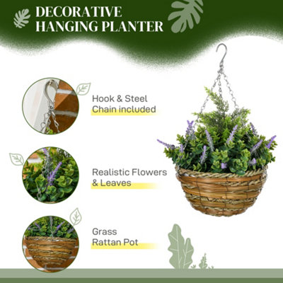 Outsunny 2 PCs Artificial Lisianthus Flower Hanging Planter Basket Purple - 4