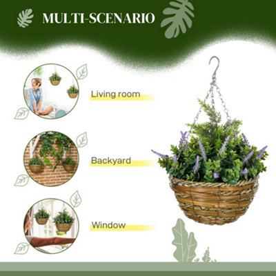 Outsunny 2 PCs Artificial Lisianthus Flower Hanging Planter Basket Purple - 5