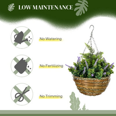 Outsunny 2 PCs Artificial Lisianthus Flower Hanging Planter Basket Purple - 6