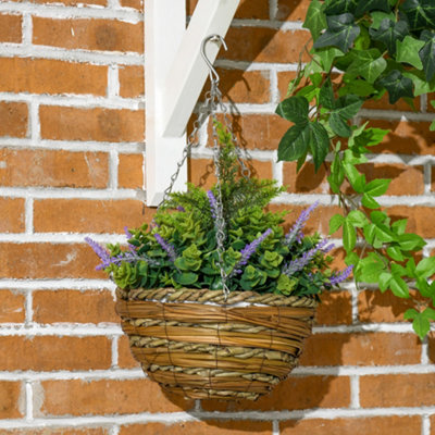 Outsunny 2 PCs Artificial Lisianthus Flower Hanging Planter Basket Purple - 7