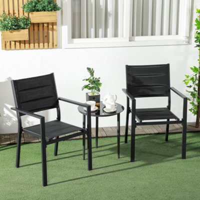 Outsunny 2 PCs Dining Chairs, Stackable Design Aluminium Outdoor ...