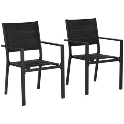 Outsunny 2 PCs Dining Chairs, Stackable Design Aluminium Outdoor Armchairs Black