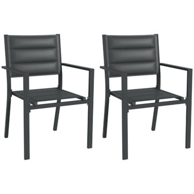 Outsunny 2 PCs Dining Chairs, Stackable Design Aluminium Outdoor Armchairs Grey