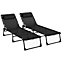 Outsunny 2 Pcs Folding Beach Chair Chaise Lounge 4 Adjustable Positions, Black